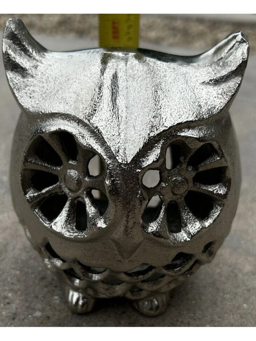 Vintage Pewter Iron Owl Candle Holder Lantern Tea Light Garden Decor 5” Tall